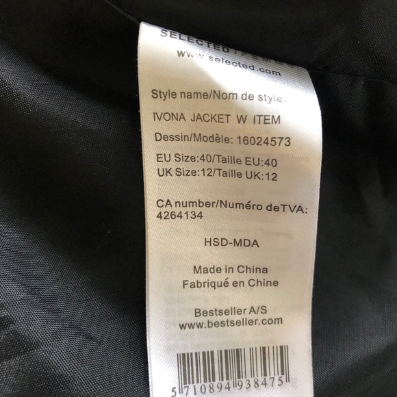 Selected Femme - European Brand - Black 80’s Style Jacket - US size 8/UK Size 12 - Picture 5 of 6